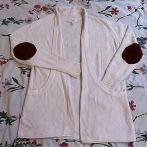 Market & Spruce Cream Colored Knit Cardigan w/ Leather Elbow Pads and Pockets